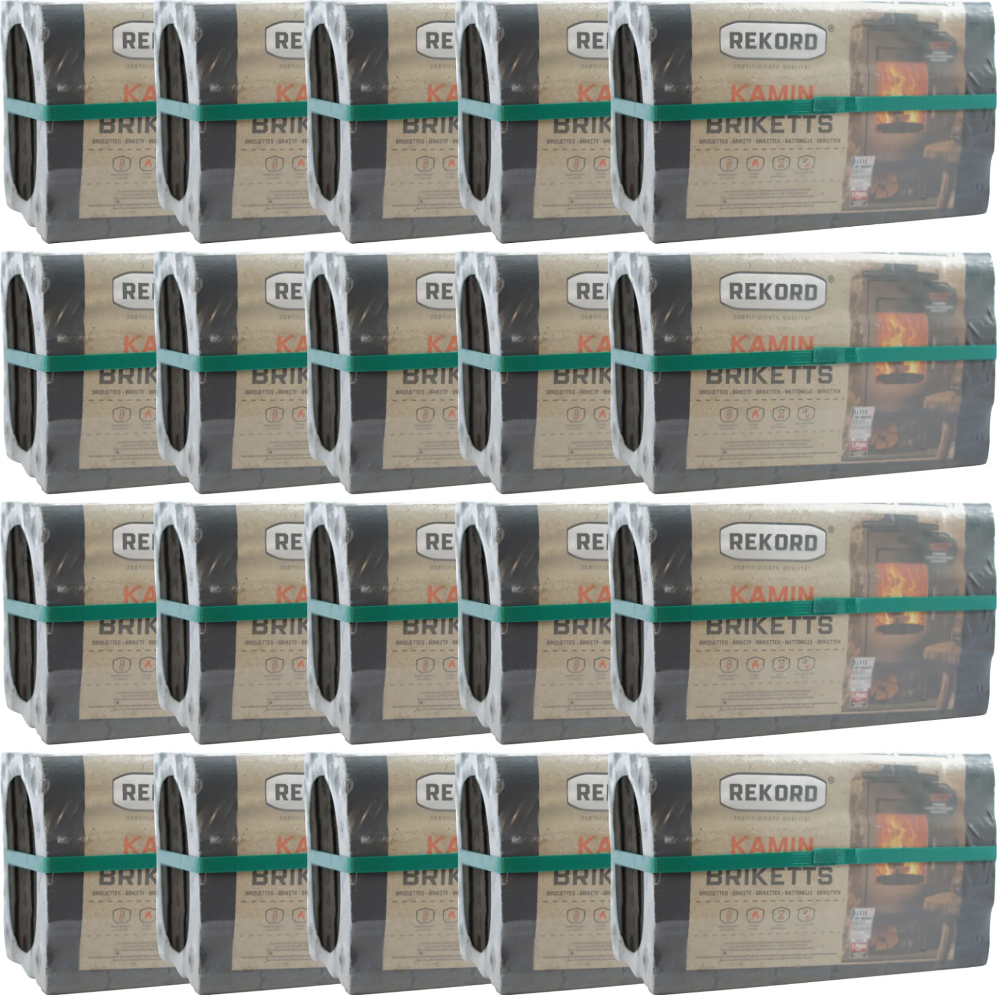 200 kg REKORD Braunkohle Briketts Kohle Brennstoff für Ofen & Kamin - 20 x 10 kg