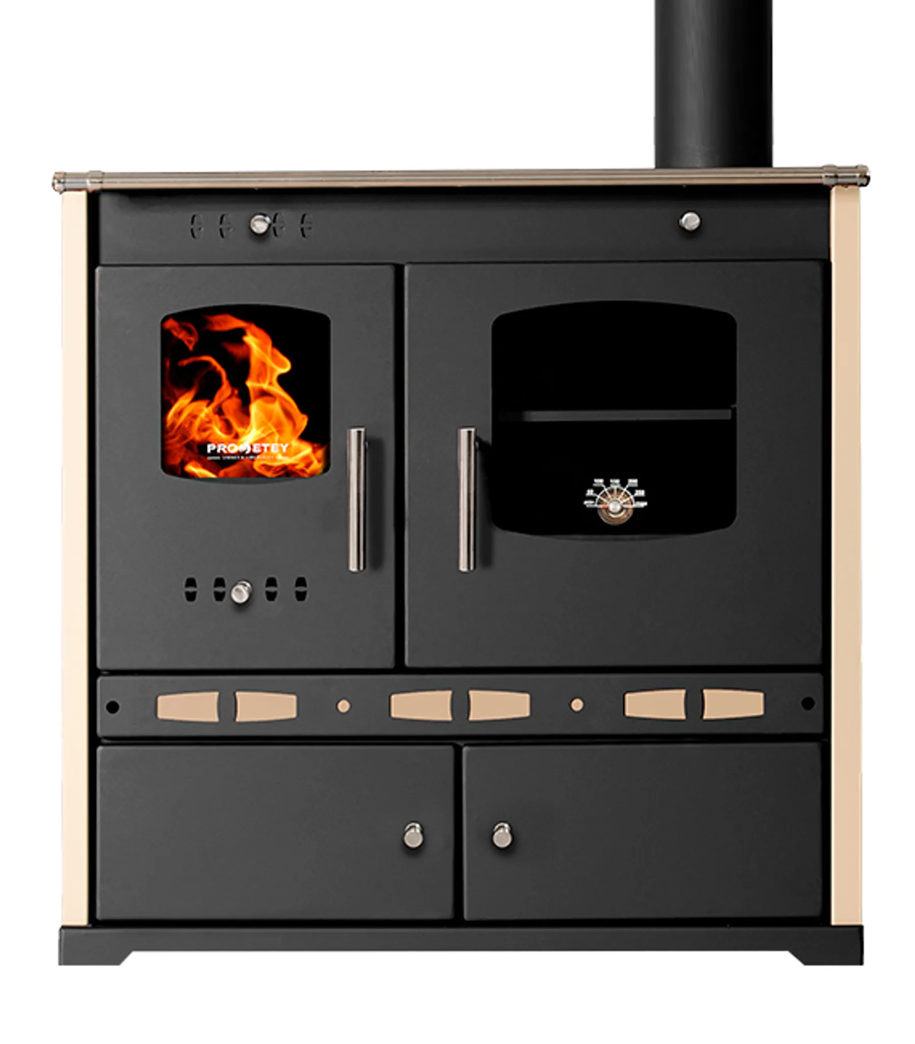 Holzofen P. Eco LUX Ivory - 7.38 kW Gusseisenplatte Kochherd Kaminofen