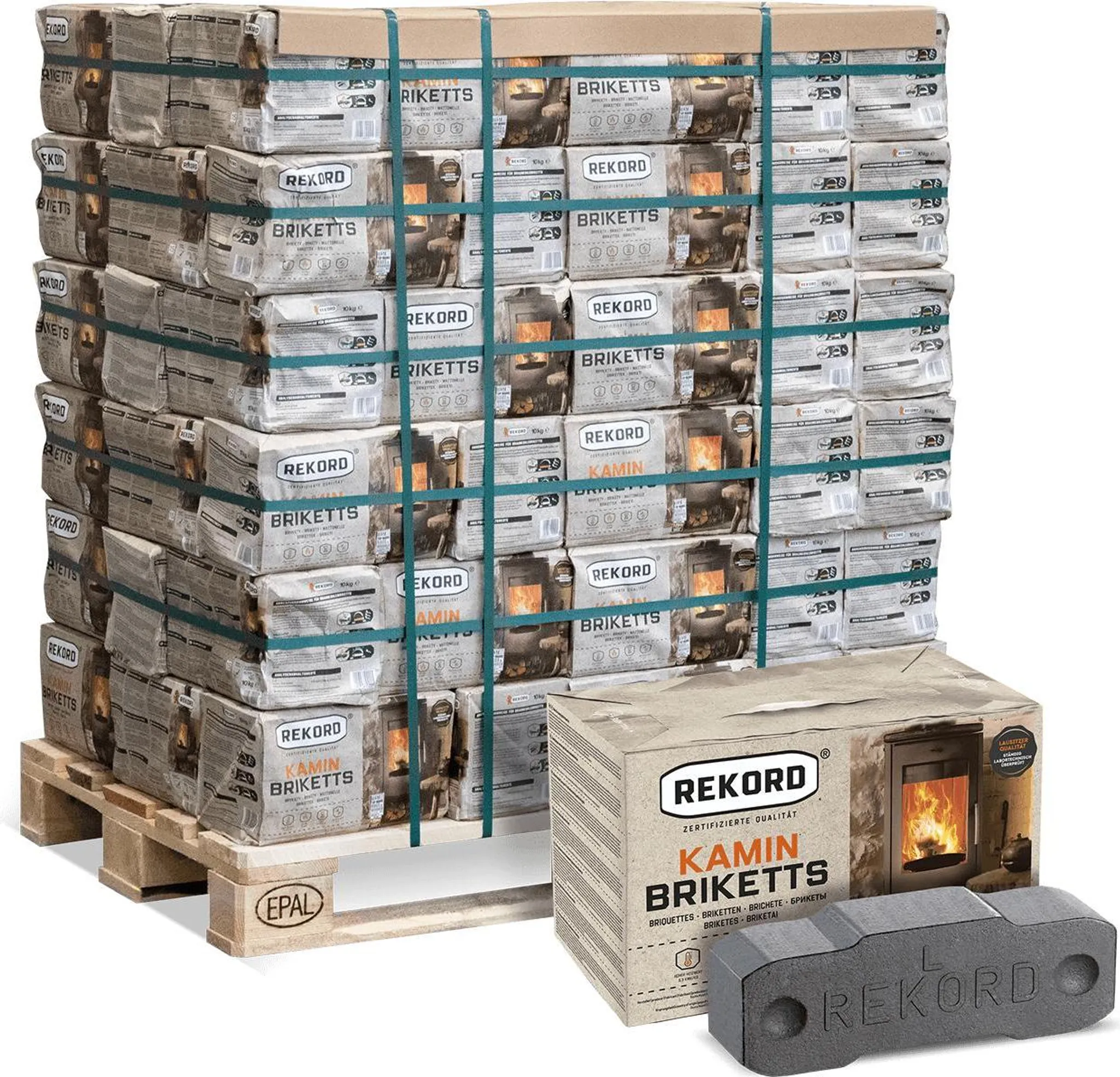 Rekord Braunkohlebriketts 10kg x 100 Paket 1000kg Palette